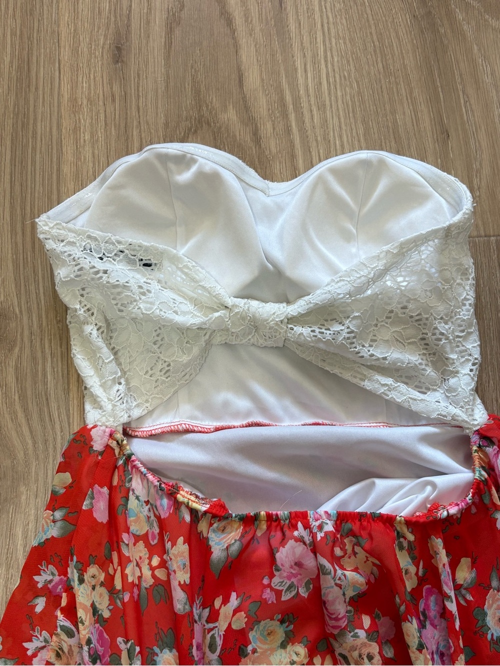 Almost Famous Strapless Lace Floral High Low Dress – Size Medium - Picture 4 of 5